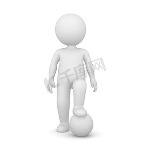 一个人一只脚踩在球上的 3D 渲染
