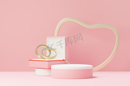 品牌展示摄影照片_3D 渲染最小的甜蜜场景，带有展示台，用于模型和产品品牌展示。