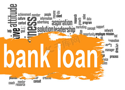 银行贷款摄影照片_带有橙色横幅的银行贷款词云