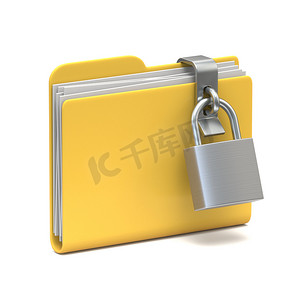 黄色文件夹图标密码保护概念3D