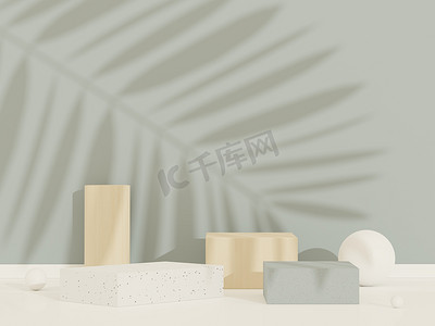 窗户阴影摄影照片_3D 抽象背景白色讲台，用于产品展示和品牌广告，带有窗户和屋顶的阴影。