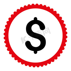 美元扁平密集红色和黑色圆形邮票图标