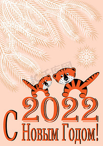虎年摄影照片_A4 格式的明信片 — 2022 年新年，东历蓝虎年
