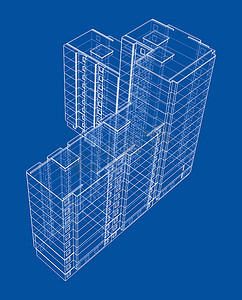 3d草图模型摄影照片_多层建筑的线框模型