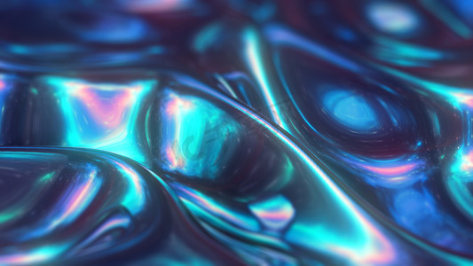 液体青色蓝色金属环状抽象动画 3d 渲染