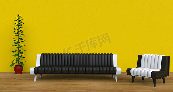 现代客厅黄色