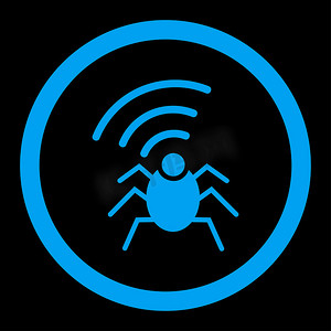 无线电间谍 bug 扁平蓝色圆形字形图标