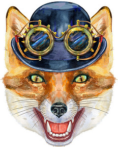 狐狸头戴圆顶礼帽，戴着护目镜。