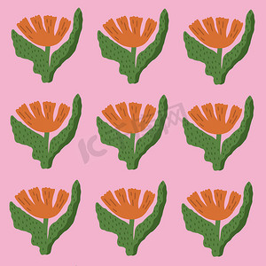 粉色花卉图案，带有用于印刷的花朵插图