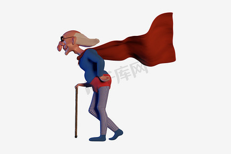 老超级英雄卡通人物-有趣的 3D 插图