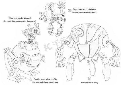 插图：涂色书系列：机器人大赛，战斗开始。