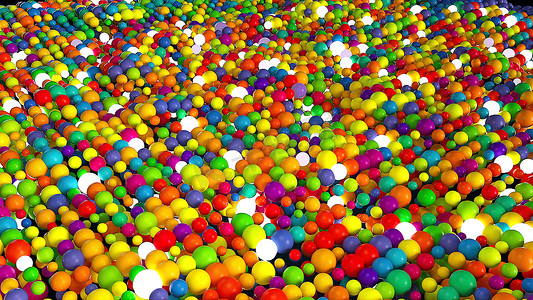 彩色球体摄影照片_带有发光的彩色球体的随机堆