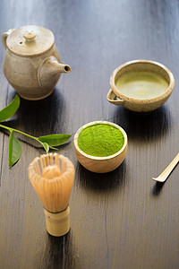 抹茶粉碗木勺和搅拌绿茶叶一套