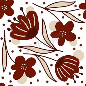 手绘无缝花卉图案，中性米色背景上有勃艮第玛莎拉花。