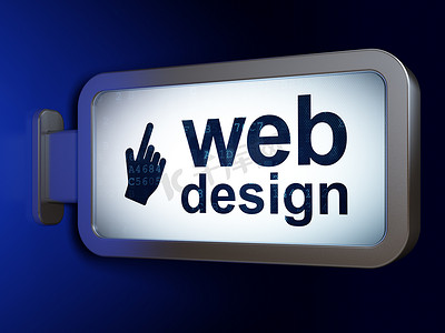 手网页图标摄影照片_网页设计概念：广告牌背景上的网页设计和鼠标光标