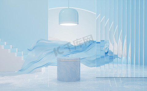 背景窗帘摄影照片_流动的波浪布，3D 渲染。