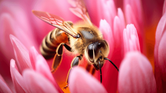 浅聚焦拍摄粉色花瓣上的蜜蜂