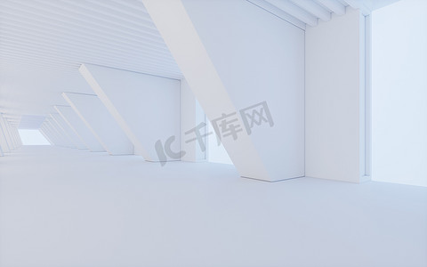 空白色隧道，3D 渲染。