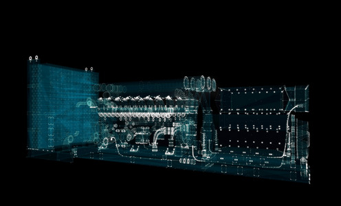 柴油发电机摄影照片_全息图大型工业柴油发电机。