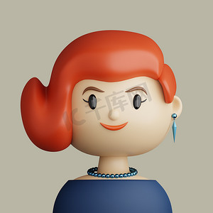 微笑的红发年轻女子的 3D 卡通头像