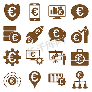 商业剪贴画摄影照片_欧元银行业务和服务工具图标