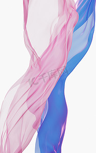 紫色和粉色丝绸衣服飞翔，白色背景，3D 渲染。