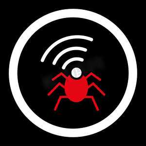 bug图标摄影照片_无线电间谍 bug 扁平红色和白色圆形字形图标