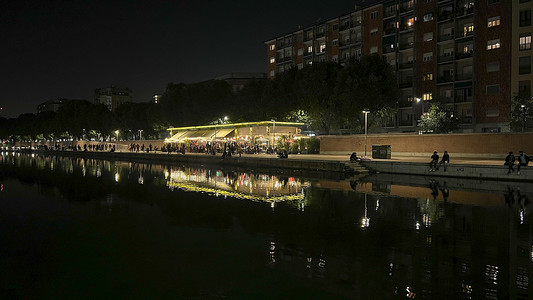 米兰灯光码头的夜景