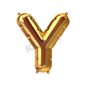 派对装饰摄影照片_金色充气箔气球字母 Y 的 3D 渲染。派对装饰元素