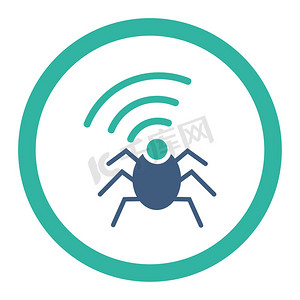 无线电间谍 bug 扁平钴和青色圆形字形图标