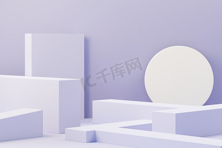 3D 渲染美容台，采用 2022 年非常 Peri 颜色设计，用于产品展示和广告。