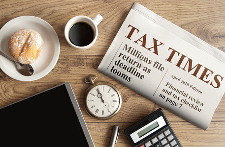 纳税时间概念，模拟报纸标题