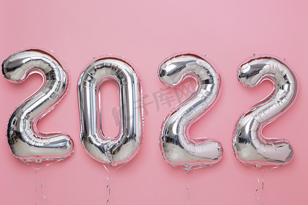 新年海报新年摄影照片_气球号2022新年2022庆祝装饰设计元素粉红色背景
