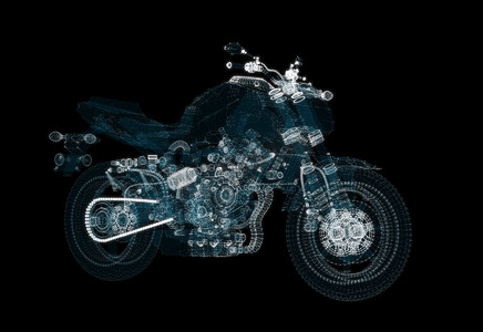 由发光点和线组成的抽象摩托车。 