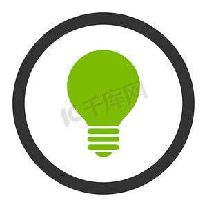 解压小图标摄影照片_电灯泡平面生态绿色和灰色圆形光栅图标