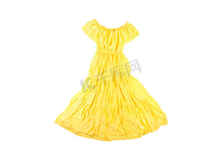 黄色雪纺长款女连衣裙