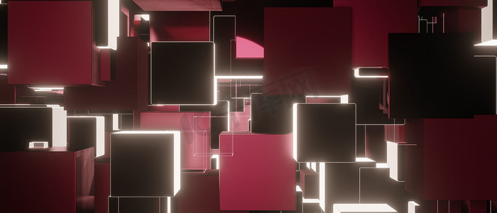 红色栗色立方体几何抽象背景与正方形背景3d 渲染
