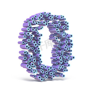 由管制成的紫蓝色字体数字零 0 3D