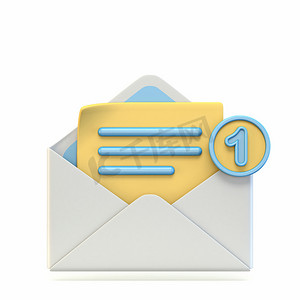 邮件图标打开带有通知号码符号3D的邮件