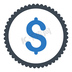 商业扁平摄影照片_美元扁平光滑蓝色圆形邮票图标