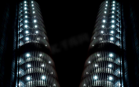 建筑物夜间照明的抽象几何图像。