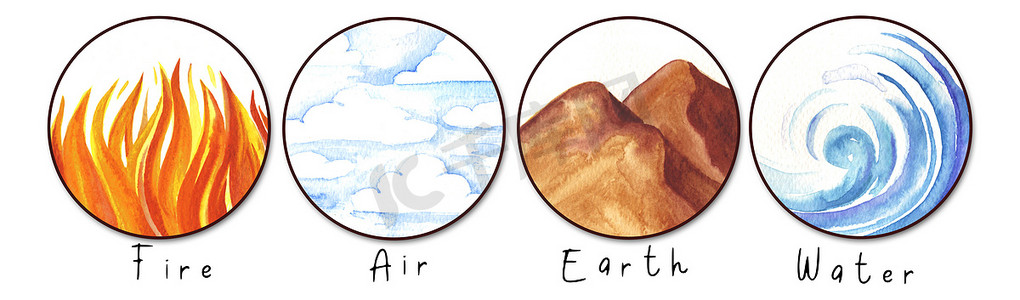 四种自然元素：火、水、土和空气。