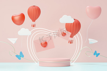 3D 渲染最小的甜蜜场景，带有展示台，用于模型和产品品牌展示。