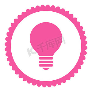 粉色电摄影照片_电灯泡扁粉红色圆形邮票图标