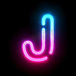 j字母设计摄影照片_蓝色粉红色发光霓虹灯管字体字母 J 3D