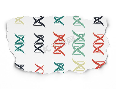 健康概念： 撕纸背景上的 DNA 图标