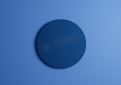 深蓝色圆形讲台或站顶视图平躺产品的 3D 插图显示最小、简单的柔和蓝色背景，带有文本复制空间