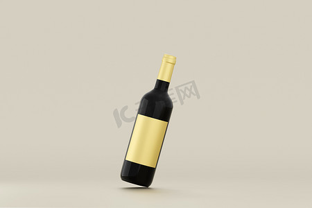 红酒瓶模型与白色背景上的白色标签。 