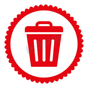 垃圾桶平红色圆形邮票图标