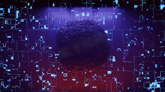 科技光背景摄影照片_4K UHD 高科技背景上的岩石 3D 插图